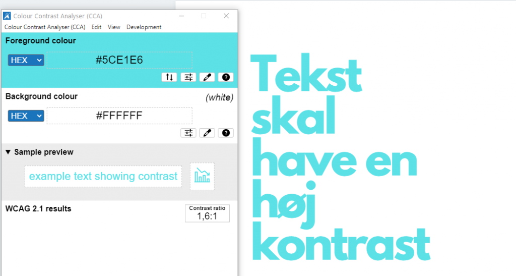 Eksempel på tekst med et lavt kontrastforhold